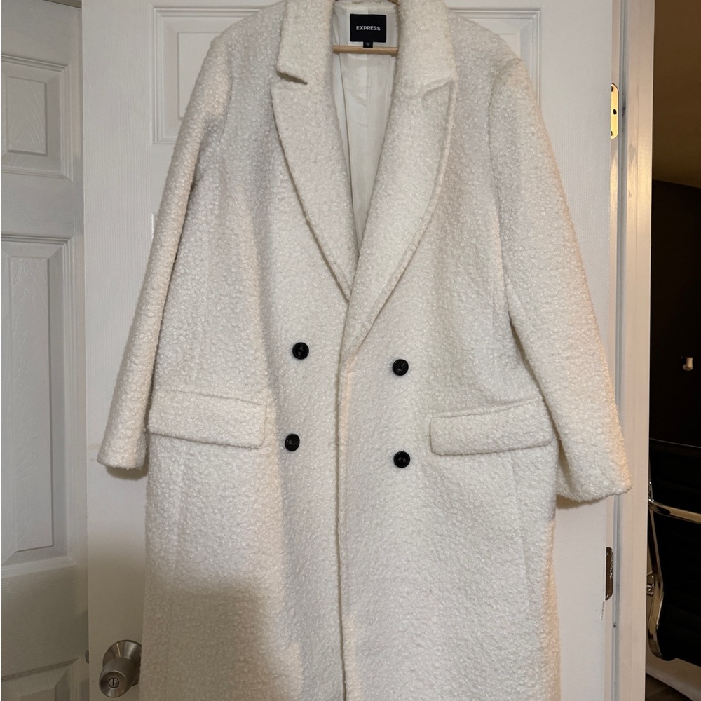 Express Cream Teddy Jacket with Black Buttons
